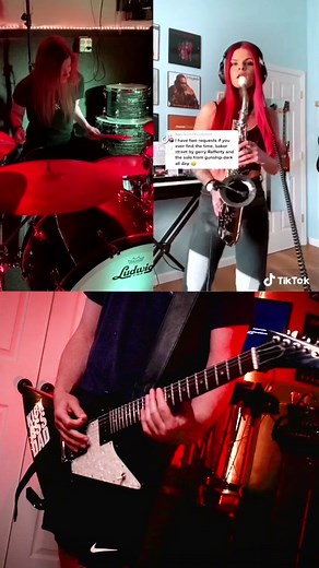 #GerryRafferty ‘s #BakerStreet in the style of @Foo Fighters #duet with @Enrose @Whiplash Megan #riptaylorhawkins #powertrio #saxophone #drums #guitar