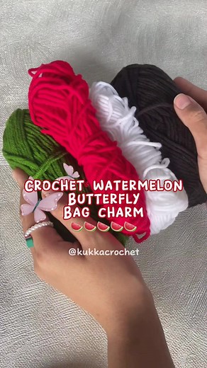 Crochet Watermelon Butterfly Bag Charm Tutorial