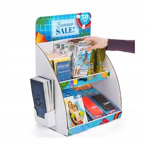 [Hot Item] Corrugated Shelf Counter Two Tiers Display Boxes with Brochure Holder