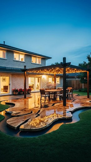 Transform Your Backyard with This Stunning Live-Edge Epoxy Patio! #DIY #backyard #patio | The Daily Give Back