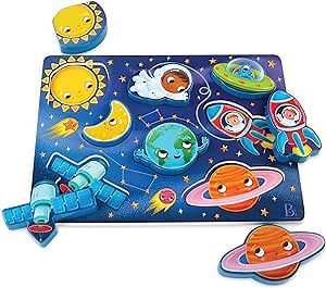 B. Toys – Peek & Explore – Outer Space Chunky Puzzle for Toddlers, Kids – Planets, Astronauts, Spaceships – 2+ Years