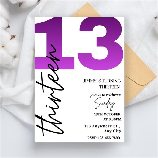 13th Birthday Invitation, Editable Canva Template (digital Download) - Etsy