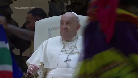 Pope Francis enjoys performance by CircAfrica entertainers and mechanical elephants