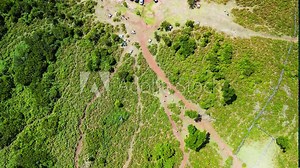 Madeira, Portugal. The magical Fanal Forest is part of the Laurisilva forest. Aerial view from drone with low clouds and trees