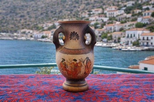 Greek Clay Amphora Vase – Hand Painted Traditional Greek Pottery – Vintage Decorative Ceramic Urn - Etsy