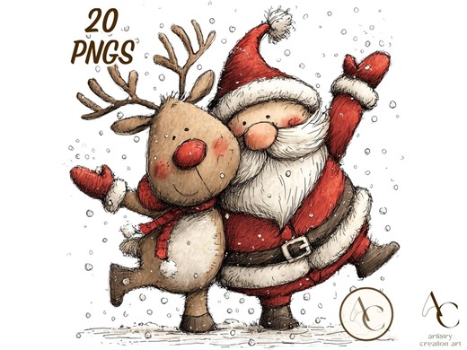20 Christmas Santa Claus and Reindeer Clipart, Xmas Deer Png, Whimsical Winter Season, Festive Cute Snowy, Holiday Cozy, Adorable Cartoon - Etsy