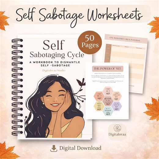 Self Sabotage Worksheets Printable PDF | Mental Health Therapy Workbook | Shadow Work | Emotional Healing - Etsy