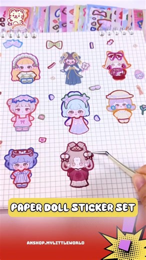 paper doll sticker set | bộ nhãn dán trang phục búp bê giấy