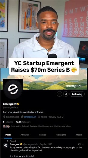 Bryce Johnson on Instagram: "Y Combinator-backed AI startup Emergent raises $70 million in Series B funding, valuing the startup at a $300m post-money valuation. Emergent is one of the fastest-growing AI startups in the world. They make it easier to vibecode fully functional production ready apps, recently scaling to 50 million ARR and over 5 million builders in just seven months. Emergent has done so by solving the biggest problem in vibe coding. Making it easier for builders to create apps tha