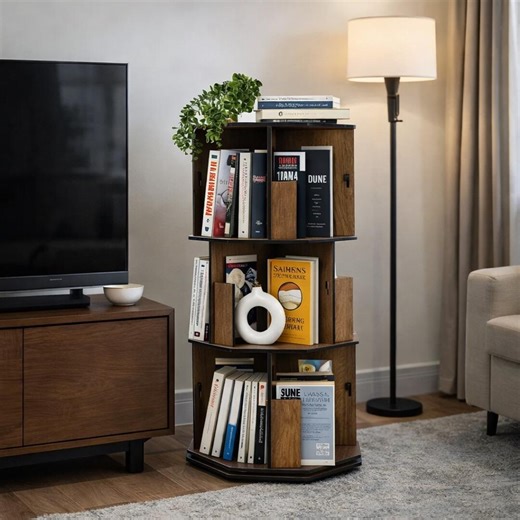 Rotating Bookshelf - 3 Tier Wooden Bookcase, 360 Swivel Book Shelf, Modern Storage Organizer for Home - Etsy
