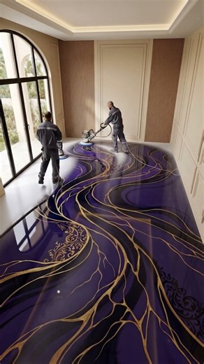 Stunning Purple, Black & Gold Epoxy Floor Transformation #diy #epoxy #interiordesign #shorts