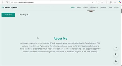 My personal portfolio website is live: vigneshbalusu.netlify.app | Balusu Vignesh posted on the topic | LinkedIn