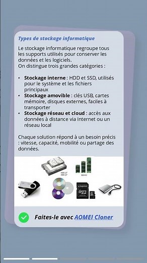 Quels sont les différents type de stockage informatique ?