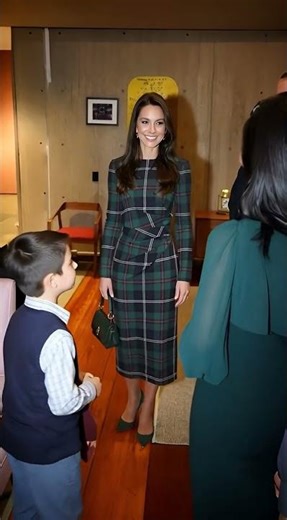 Elegant Kate Middleton Plaid Dress 2025, Royal Fashion Inspiration, Classic Checked Midi Dress