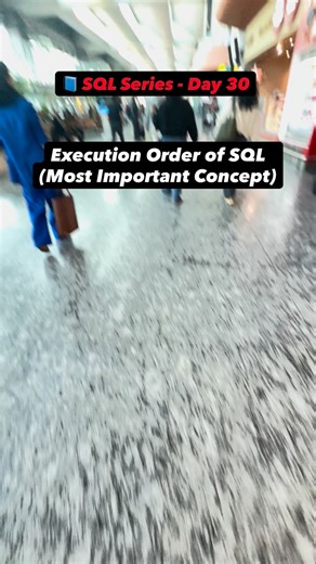 Mohammad Rahmatullah on Instagram: "📘 SQL Day 30 – Execution Order of SQL (Most Important Concept) “SQL doesn’t run in the order you write it!” 😮 Actual Execution Order: 1. FROM 2. JOIN 3. WHERE 4. GROUP BY 5. HAVING 6. SELECT 7. ORDER BY 8. LIMIT Why Important? • Explains why alias doesn’t work in WHERE • Explains filtering vs aggregation • Clears 80% SQL confusion Interview Tip: If you understand this → you understand SQL deeply. Type “ORDER” if this changed your thinking 👇"