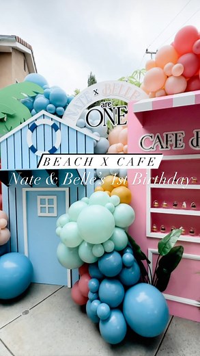 A beach x cafe themed 1st birthday party backdrop for Nate & Belle! When clients say they want just panels… we’re like You need balloons!! How fun was this one? Love these beautiful colors that tied everything together ✨ Thank you for having us Mama Kelly! Want a wow factor backdrop for your event? DM us today to inquire and reserve ✉️✨ . . . . . #beachclub #beachclubtheme #beachbirthdayparty #cafetheme #cafebackdrop #beachparty #partyideas #twinsbirthdayparty #twinbirthday #kidspartyideas #part