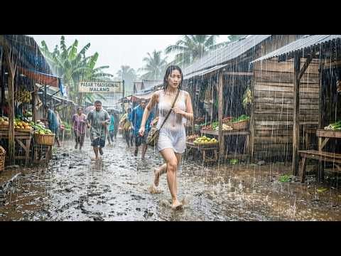 EXTREME WEATHER in Indonesia ⚡ Heavy rain and thunderstorms in beautiful small villages | Rain Sond