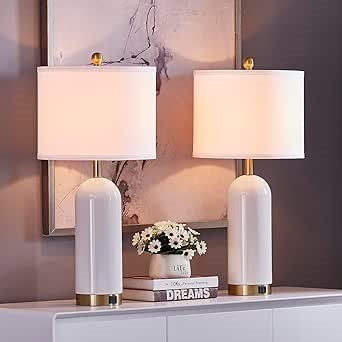 27'' Tall Bedside Table Lamp Set of 2 with USB Port - Touch Control for Bedroom Ceramic 3 Way Dimmable Nightstand Lamp with Beige Fabric Shade for Living Room, Home and Office