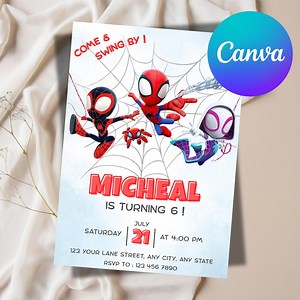 Spidey Birthday Invitation, Spidey and His Amazing Friends Birthday Party Invitation, Superhero Birthday Invite, Editable Canva Template - Etsy