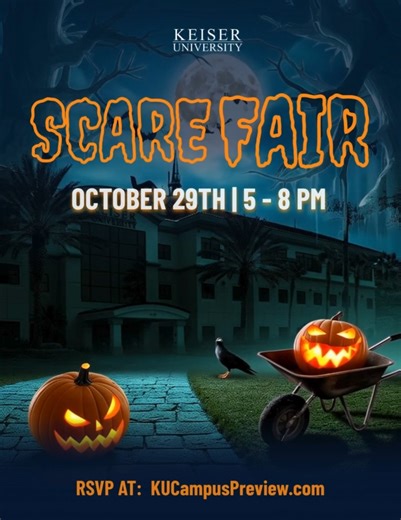 Scare Fair is almost here! 🎃 Join us this Wednesday for a day full of costumes, contests, and campus fun. Get ready to show off your spooky spirit and celebrate Halloween, Seahawk style! #KeiserUniversity #ScareFair #SeahawkPride | Keiser University