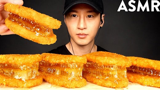 ASMR HASH BROWN HONEYCOMB SANDWICH MUKBANG (No Talking) EATING SOUNDS Zach Choi ASMR