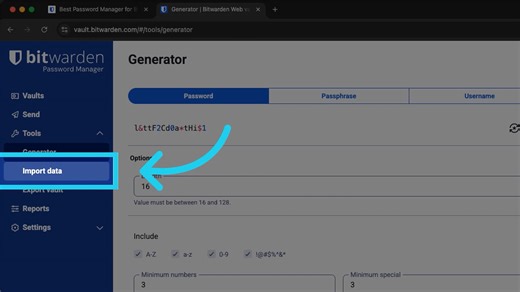 Import your passwords with the Bitwarden web app