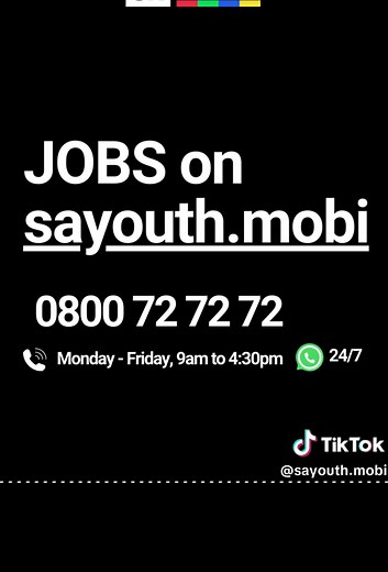 Jobs on sayouth.mobi this week. Please go to the SA Youth Facebook page for the links to these opportunities or just log in on sayouth.mobi and search. #SAYouth #sayouthmobi #OwnYourFuture.
