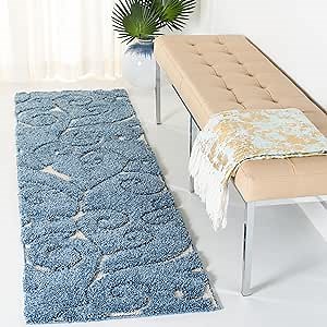 SAFAVIEH Florida Shag Collection Runner Rug - 2'3" x 13', Light Blue & Cream, Scroll Design, Non-Shedding & Easy to Clean, High-Low Plush Pile, Ideal for Bedroom, Foyer, Hallway (SG455-6011)