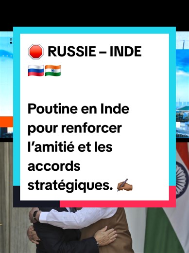 🛑 RUSSIE – INDE 🇷🇺🇮🇳 Poutine en Inde pour renforcer l’amitié et les accords stratégiques. ✍🏾🌍 #Russie #Inde #Poutine #Geopolitique