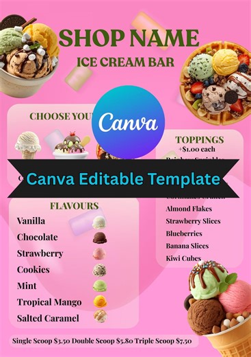 Editable Ice Cream Menu Template, Dessert Shop Flyer (digital Download) - Etsy
