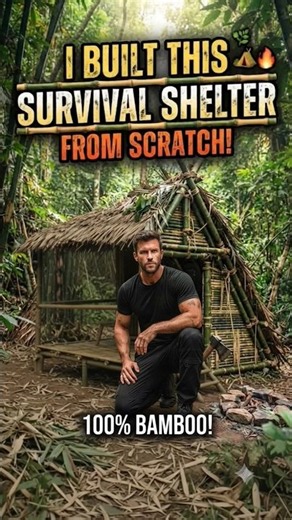 I Built a Bamboo Survival Shelter From Scratch! 🌿🏕️#BambooShelter#SurvivalSkills#ForestShelter