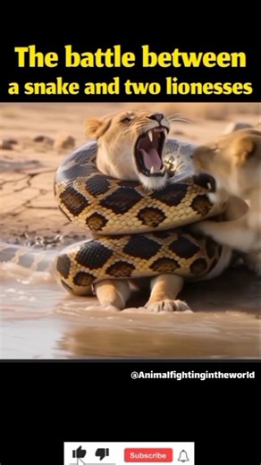 Two lionesses take revenge on python. #animals #animalfight #wildlife #animalbattle