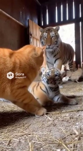 Was the Orange Cat Slapping the Cub… Until the Door Opened?