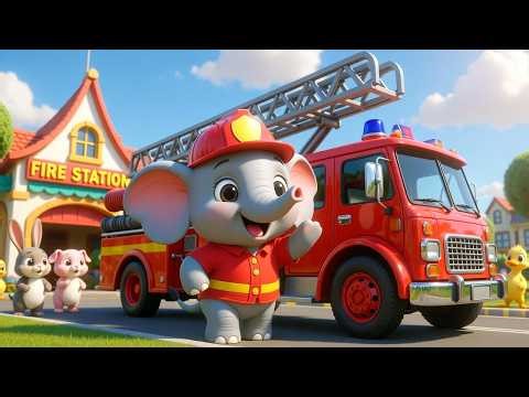 Fire Truck Song 🚒 Elephant Firefighter Saves the Day 3D Kids Cartoon Nursery Rhymes