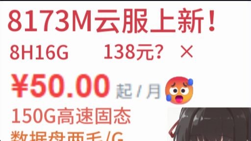 8173M新机上新！大内存大存储高性价比！8H16G 50块钱！150G高速固态，五一开服神器！适合mc开服~