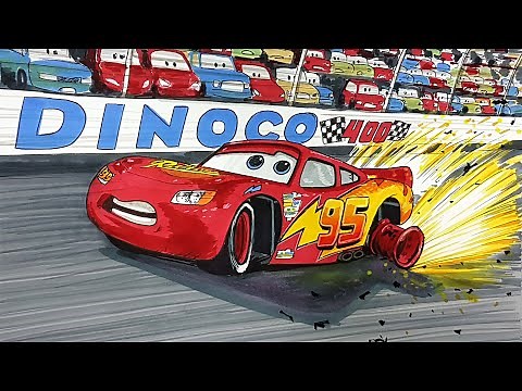 How to draw Burnout Tires LIGHTNING McQUEEN . Burst and Lost His Tires at Final Lap in Disney CARS