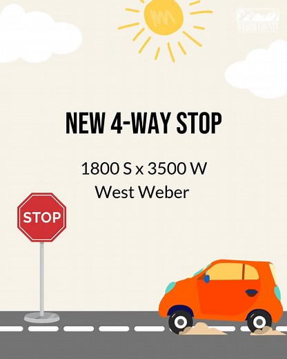 📢 NEW TRAFFIC PATTERN 🚗 Keep an eye out for the new 4-way stop at the intersection of 1800 S & 3500 W in West Weber! #WeberCounty #TrafficUpdate | Weber County