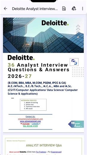 Deloitte Analyst Interview Questions and Answers PDF #Analyst #Deloitte #InterviewQuestions #shorts