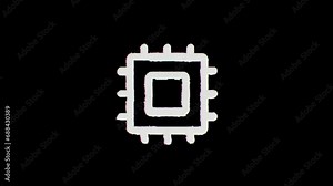 A computer chip or card icon glitches in, wavers for a few seconds, and then glitches out. Alpha channel Premultiplied - Matted over black