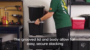 IRIS 11.5 Gal. Stackable Storage Totes with Lids, Black-Blue, 4Pk 500410