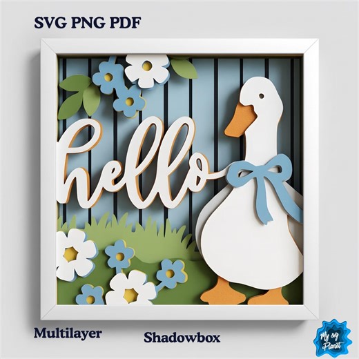 Duck Shadow Box SVG, Hello Spring Svg, Flower Layered SVG, Cute Animal Papercut, Multilayer SVG File, Cricut Laser Cut File, Nursery Wall - Etsy
