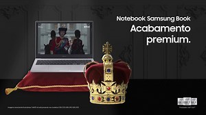 O Notebook Samsung Book tem acabamento premium, design sofisticado. Um notebook tão refinado, que a gente não se espantaria de vê-lo na corte real na @NetflixBrasil. | Samsung