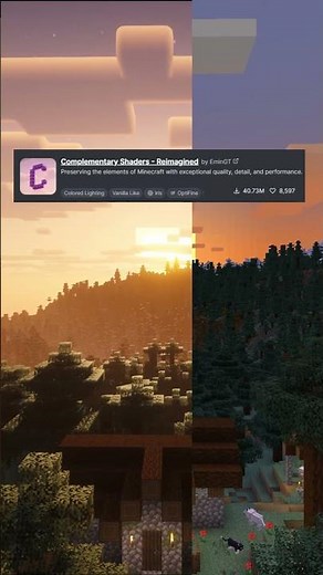 Complementary Reimagined Shader Showcase #minecraft #sky #dream #music #animation #timelapse #sunset