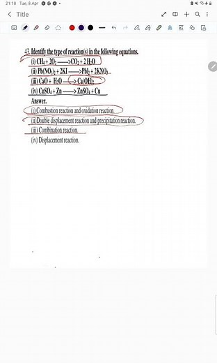 Identify the type of reaction(s) in the following equations.CH4 + 2O2 ——–CO2 + 2 H2O