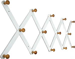 SKOLOO Large Hat Rack for Wall, Wooden Accordion Wall Hanger, Modern, Expandable Coat Hooks, Hat Display Rack for Home, Office, and Studio, 14 Peg, Natural & White