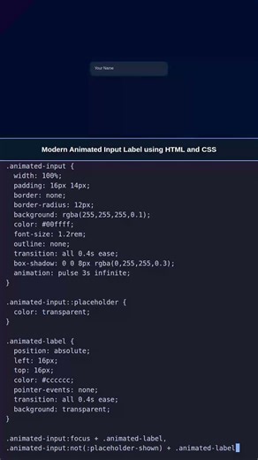 Sleek Animated Input Label | HTML CSS #webdevelopment #coding #htmlcss #shorts