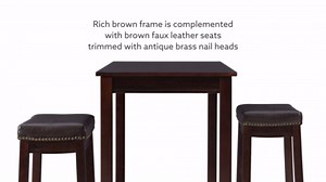 Linon Kingston Espresso Brown Three Piece Counter Height Pub Set Includes Pub Table and Two Backless Counter Stools with Brown Faux Leather Upholstered Seats