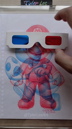 Mario & Yoshi in 3D! 🦖🍄 #supermario #3dglasses #drawing