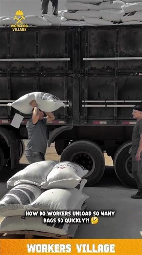 Efficient Teamwork Technique for Unloading Heavy Material Bags