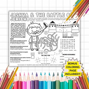 Joshua and the Battle of Jericho Activity Placemat, Bible Activity, Sunday School, Kids Bible Study, Bible Story Sheet, Christian Homeschool - Etsy